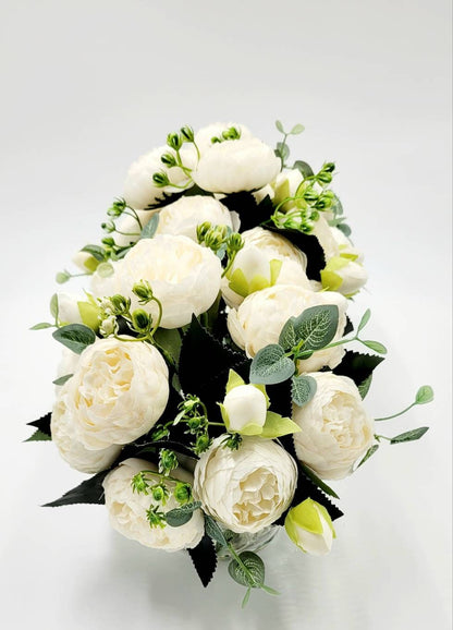 Modern Floral Arrangement Faux Peony Centerpiece Silk Flowers Glass Vase Modern Dining Table Centerpiece French Decor Bridal Decor Long Vase