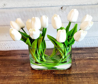 Real Touch Tulip In Glass Vase Modern Arrangement Artificial Flower Centerpiece Bridal Arrangement French Country Faux Flower Dining Table