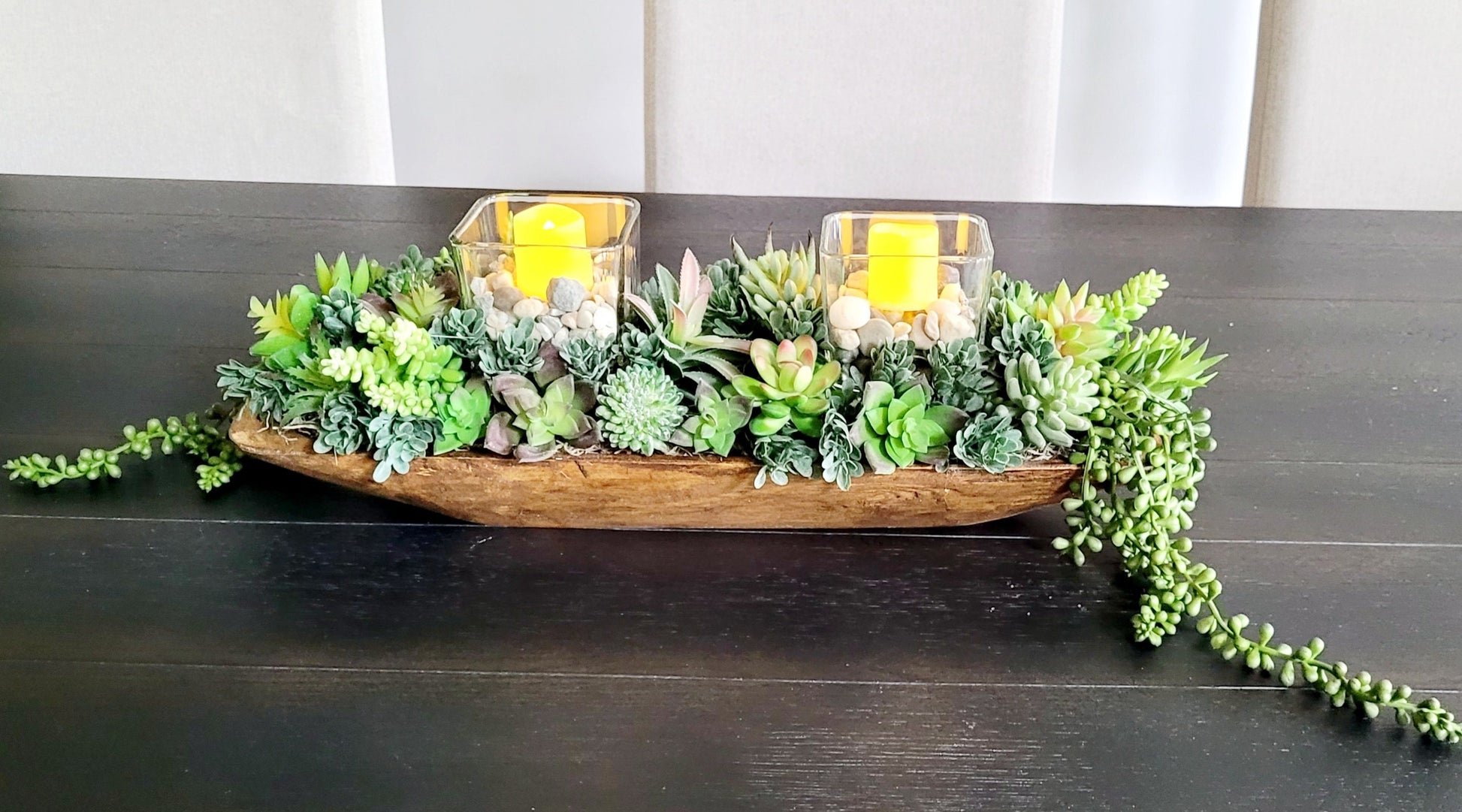 Faux Succulent Arrangement Modern Wood Bowl Centerpiece Contemporary Home Decor Artificial Plant Display Realistic Looking Greenery Silk Flower Design Low Maintenance Desk Accent Stylish Interior Decoration Natural Element Texture Elegant