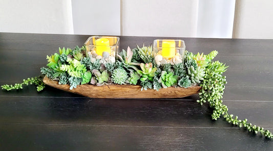 Faux Succulent Arrangement Modern Wood Bowl Centerpiece Contemporary Home Decor Artificial Plant Display Realistic Looking Greenery Silk Flower Design Low Maintenance Desk Accent Stylish Interior Decoration Natural Element Texture Elegant