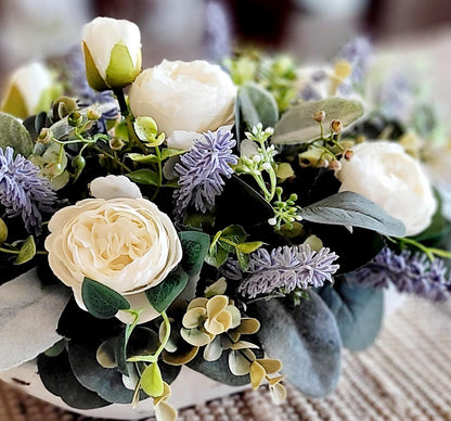 Lavender Dough Bowl Centerpiece – Rustic Farmhouse Spring Table Arrangement