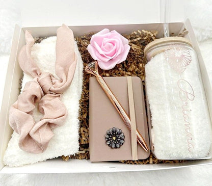 Rose Gold Gift Box Flower Gift Box Her Personalized Tumbler Birth Flower Gift Box for Daughter Birthday Gift Friend Care Package Mom Gift