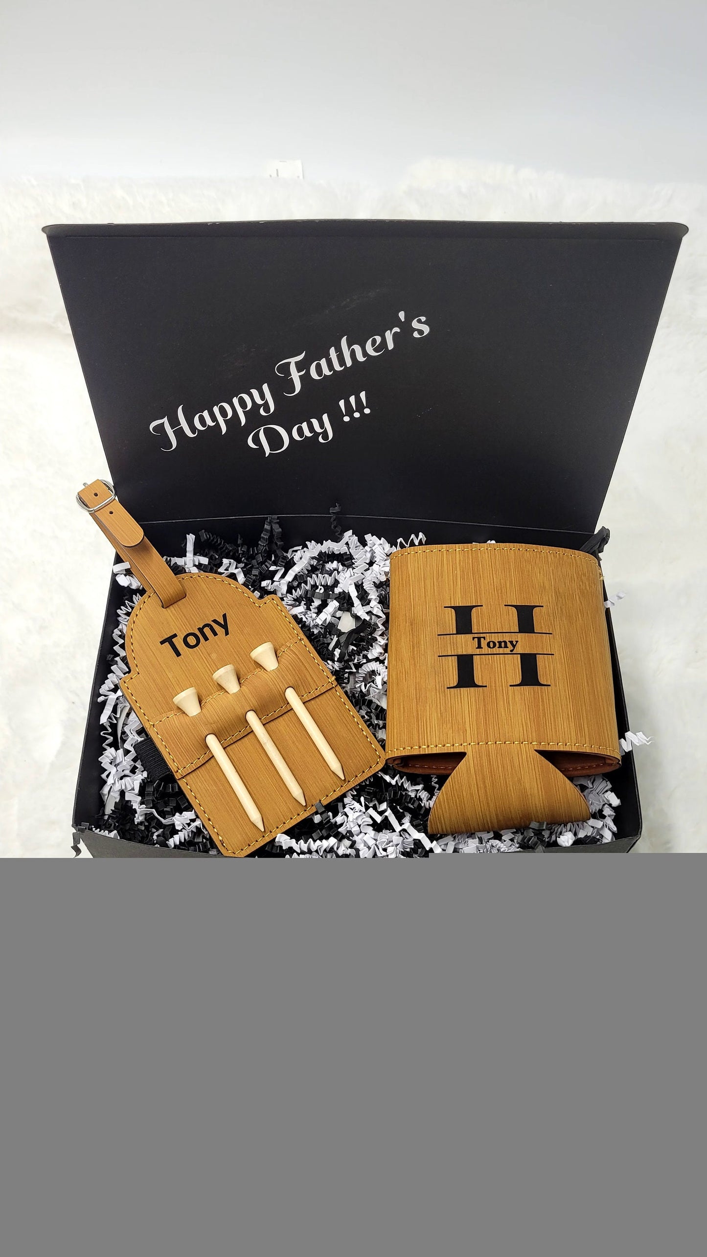 Father's Day Gift Box Men Unique Gift Set Personalized Koozie Groomsman Gift Box Custom Golf Tee Holder Beer Golf Gift Dad Birthday Gift Men