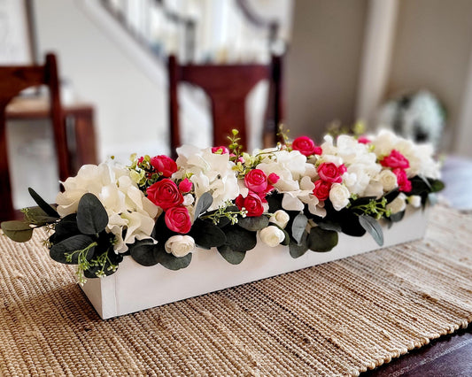 Floral Arrangement Wood Box Arrangement Dining Table Flower Centerpiece Colorful spring centerpiece dining table Spring Decor table decor