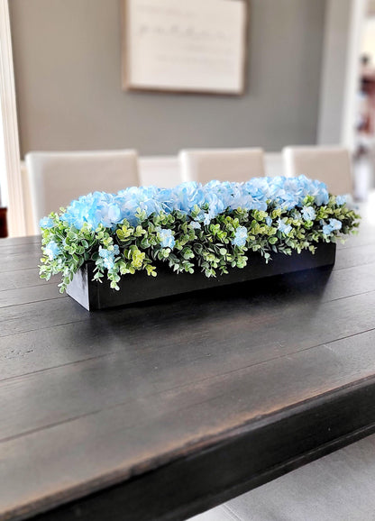 Blue Hydrangea Farmhouse Arrangement Large Dining Room Table Decor Faux Hydrangea Box Arrangement Greenery Arrangement Country Table Decor