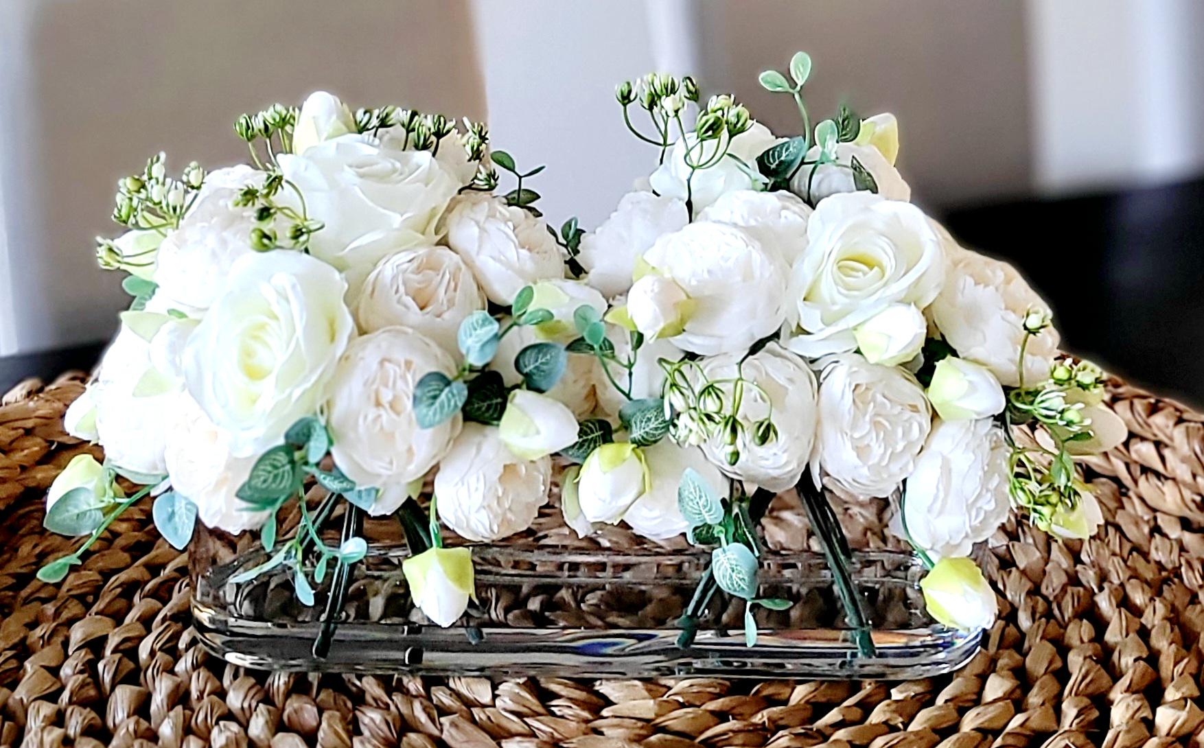 Permanent Floral Display Artificial Rose Arrangement Silk Peony Blooms Modern Glass Vase Elegant Home Decor Realistic Looking Flowers Maintenance Free Centerpiece Stylish Interior Accessory Living Room Decoration Beautiful Gift Idea