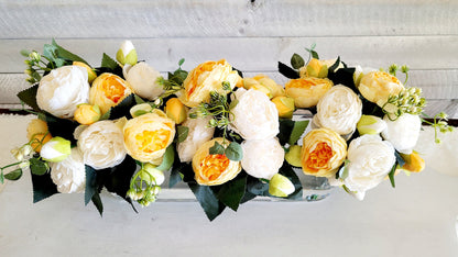 Modern glass vase floral arrangement dining table peony arrangement yellow flower arrangement long glass elegant arrangement gift for her