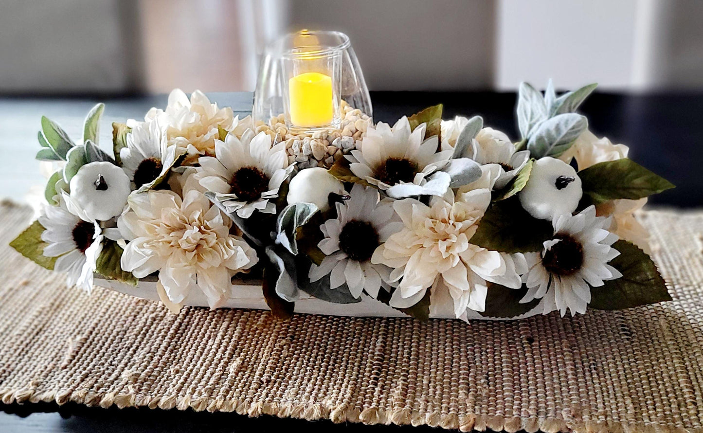Fall dining table arrangement fall dough bowl arrangement kitchen decor fall farmhouse arrangement candle fall decor fall sunflower decor