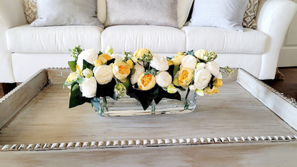 Modern glass vase floral arrangement dining table peony arrangement yellow flower arrangement long glass elegant arrangement gift for her