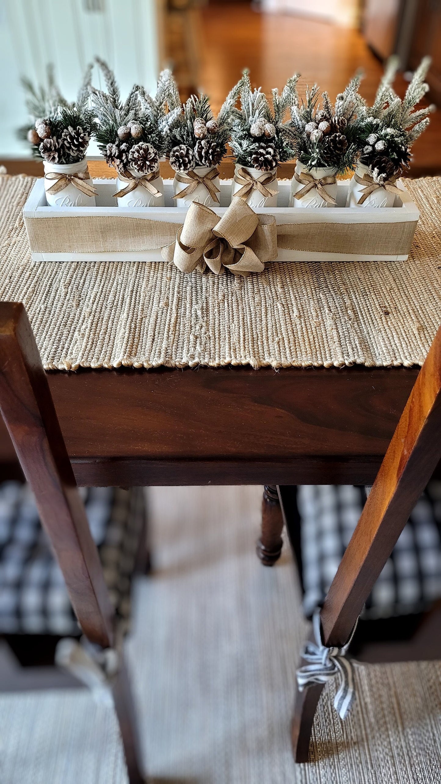 Farmhouse Mason Jar Wood Box Centerpiece Mantle Wood box Arrangement Christmas Dining Table Arrangement Holiday Table Arrangement Long Box