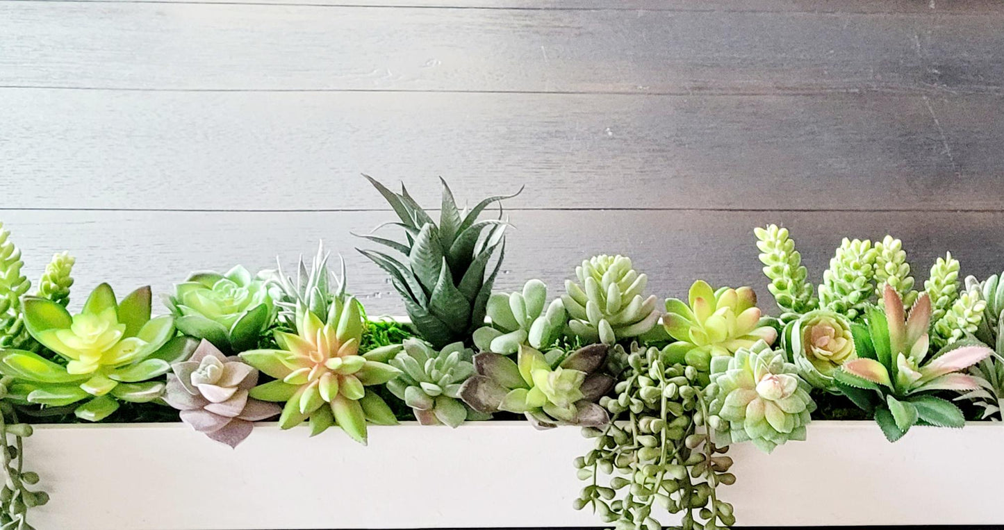 Faux Succulent Centerpiece – 32inch Narrow Table Arrangement for Modern Dining