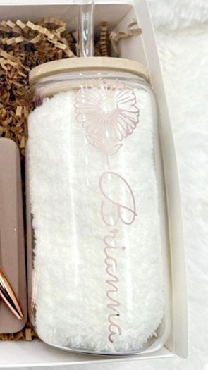 Rose Gold Gift Box Flower Gift Box Her Personalized Tumbler Birth Flower Gift Box for Daughter Birthday Gift Friend Care Package Mom Gift