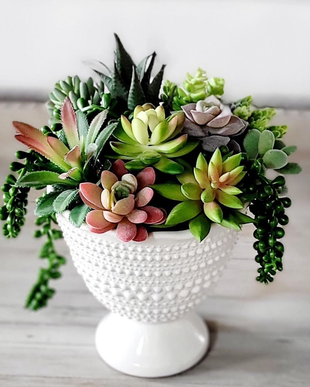 Artificial Succulent Bowl – Realistic Faux Plant Arrangement in Ceramic Planter