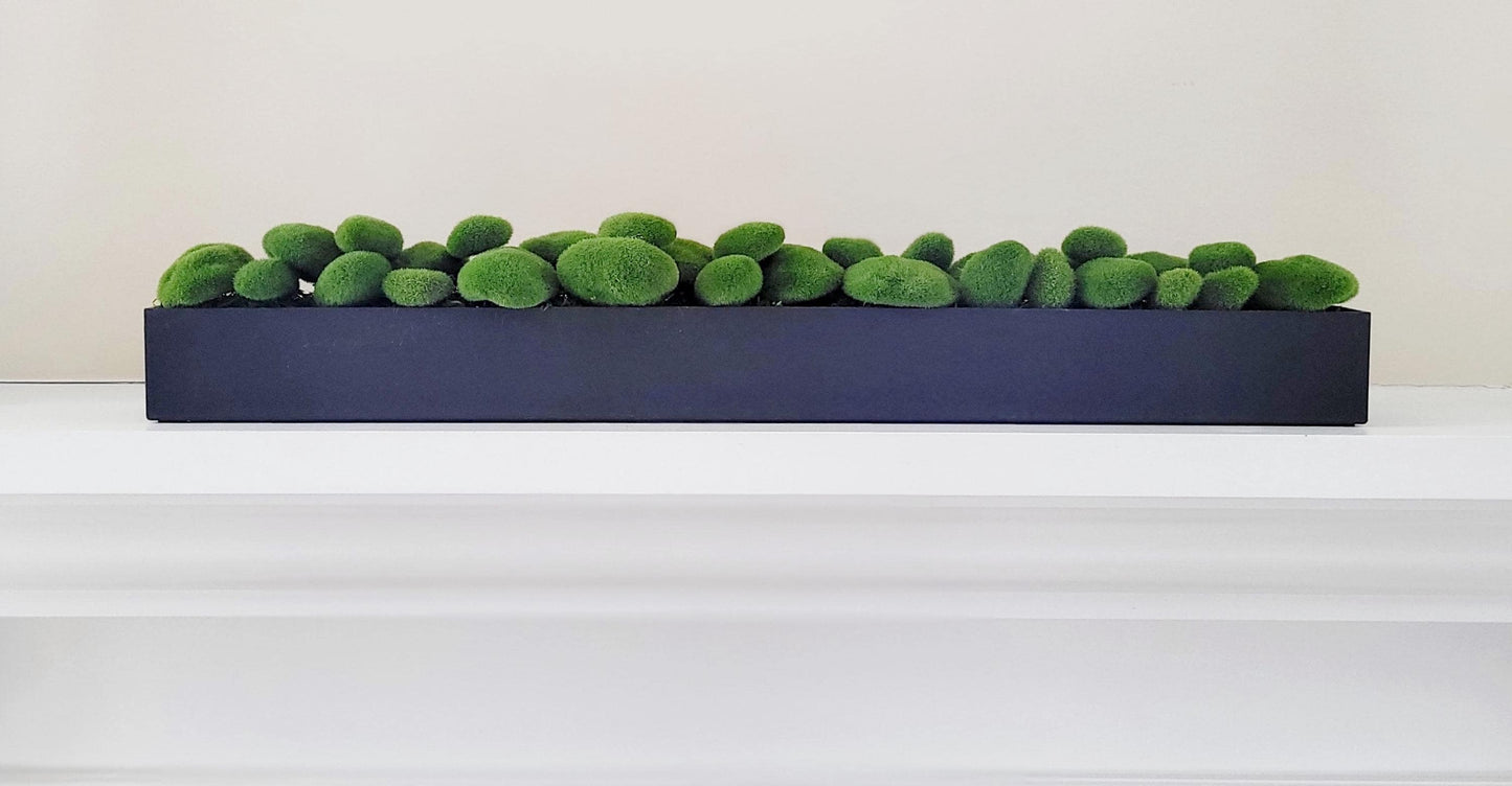 Dining Table Centerpiece – Modern Faux Moss Arrangement in Long Narrow Box