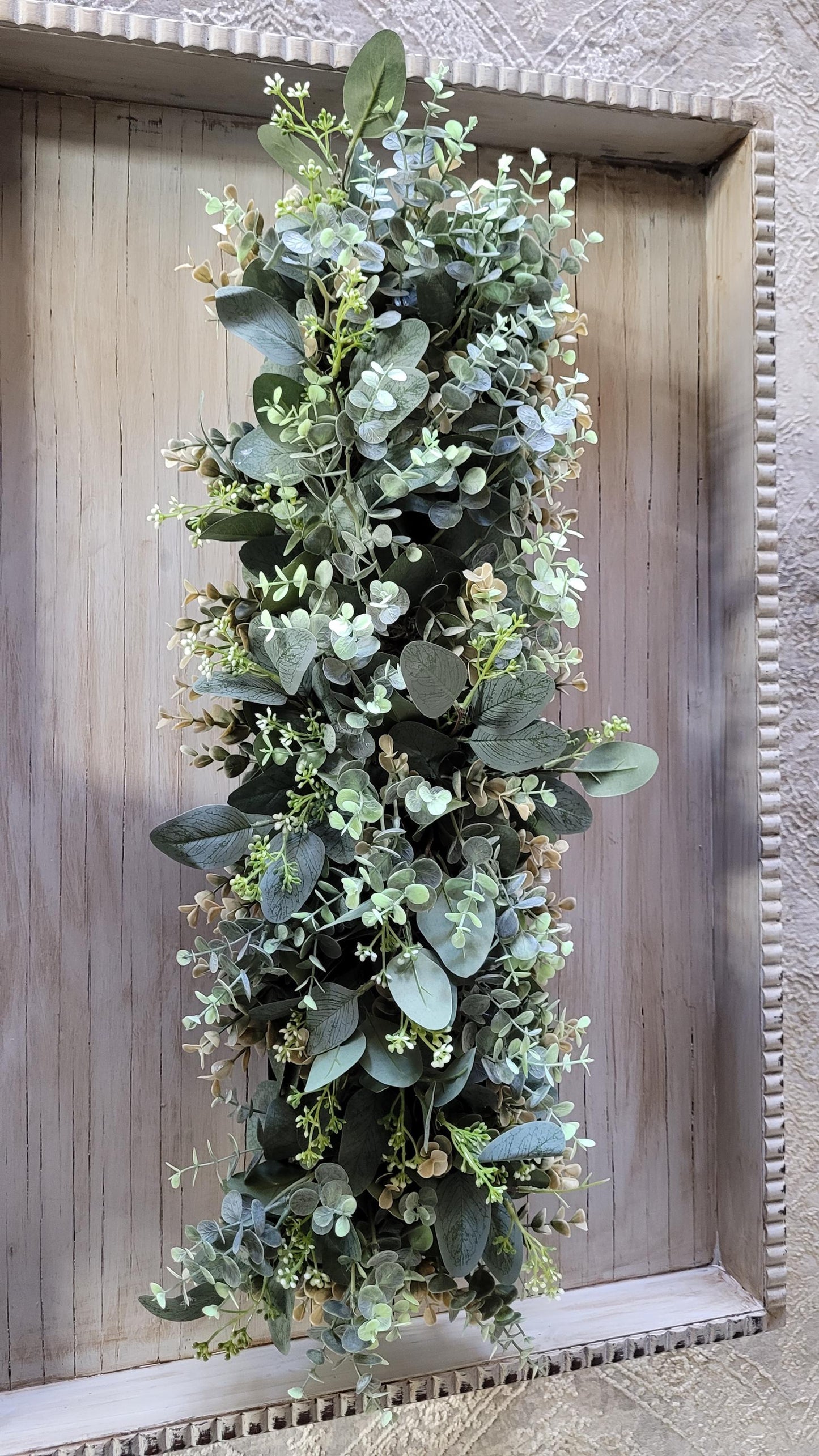 Dough Bowl Centerpiece – Rustic Farmhouse Table Decor with Faux Eucalyptus