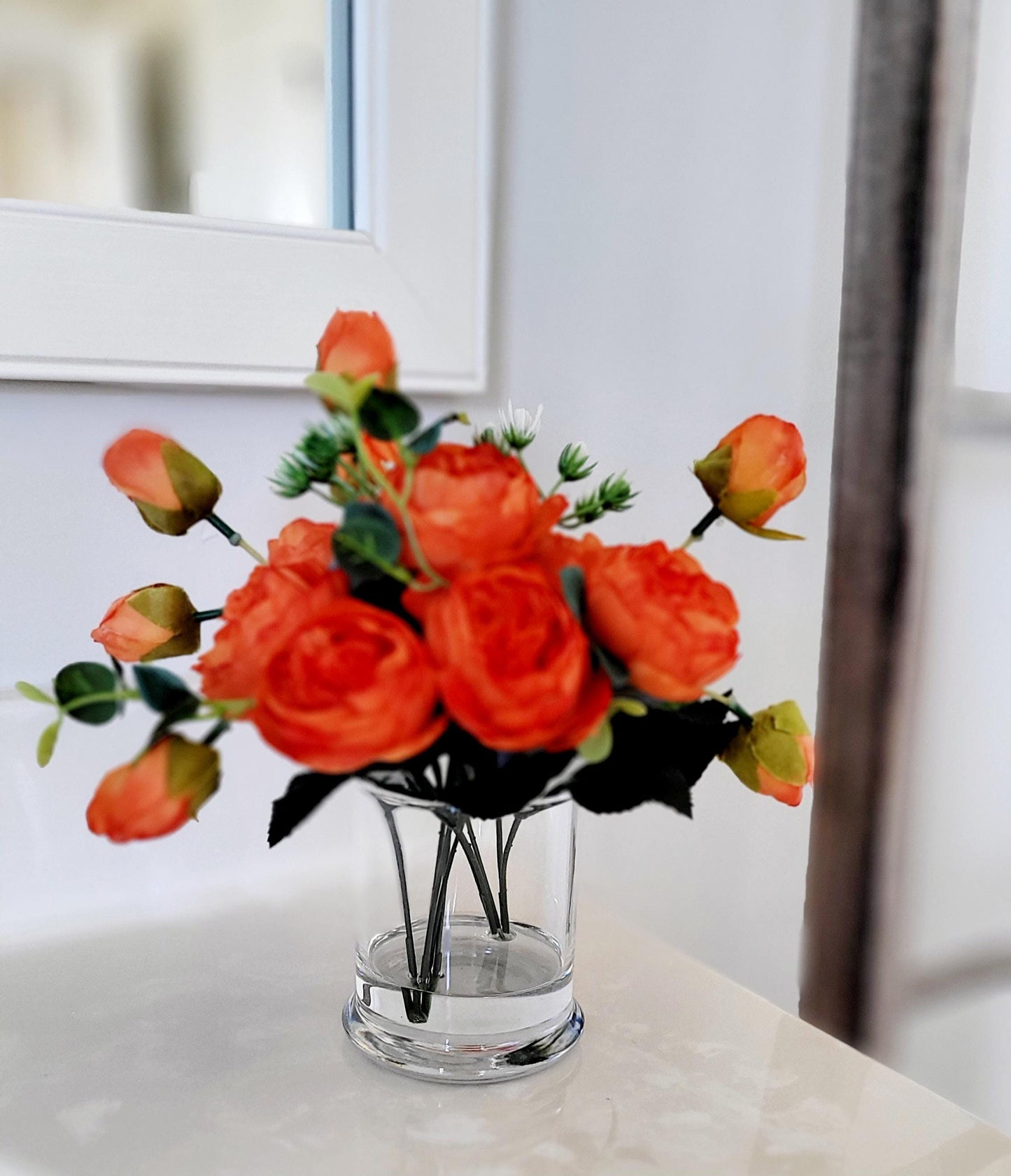 Artificial Peony Arrangement – Modern Glass Vase Mother's Day Gift