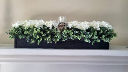 Hydrangea Wood Box Centerpiece For Dining Table Centerpiece For Dining Table Flower Arrangement Mantel Centerpiece Flowers Hydrangea Flower