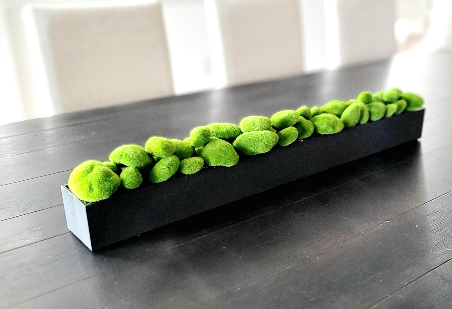 Dining Table Centerpiece – Modern Faux Moss Arrangement in Long Narrow Box