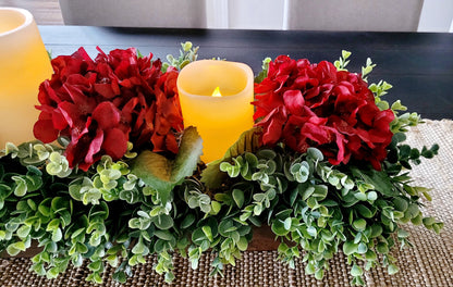 Fall Table Decoration Fall Centerpiece Fall Faux Flower Arrangement Farmhouse Mantle Fall Decor Burgundy Hydrangea Long Wood Box Autumn Deco