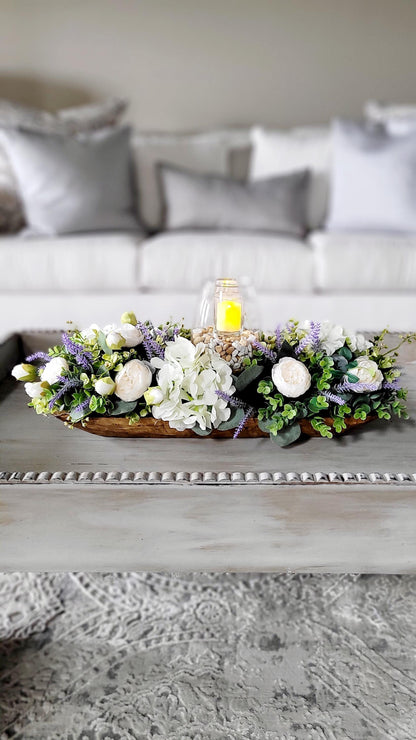 Wedding Table Centerpiece – Romantic Lavender Floral Arrangement with Glass Vase