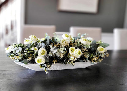 Artificial Floral Arrangement Faux Rose Collection Eucalyptus Greenery Display Wooden Dough Bowl Centerpiece Rustic Farmhouse Decoration Dining Table Accent Country Style Design Beautiful Home Styling Traditional Decor Element Realistic