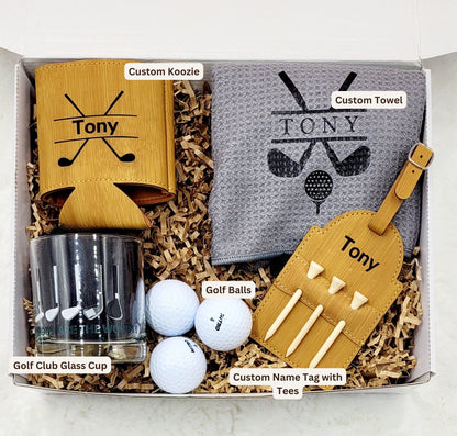 Golf Gift Box Men Golf Accessories Bachelor Party Gift Boyfriend Golf Tshirt Husband Golf Tee Bag Holder Personalized Golf Towel Fathers Day