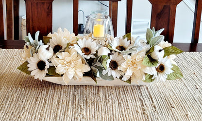 Fall dining table arrangement fall dough bowl arrangement kitchen decor fall farmhouse arrangement candle fall decor fall sunflower decor