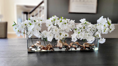 Cherry Blossom Arrangement dining table centerpiece elegant arrangement modern farmhouse decor artificial water arrangement long glass vase