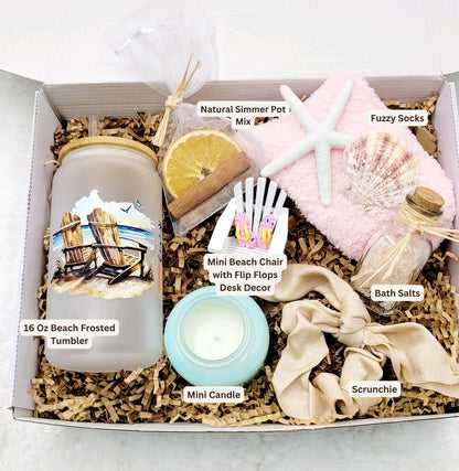 Beach Decor Summer Birthday Gift Box Women Birthday Gift Frosted Tumbler Summer Beach Candle Gift Box Friend Spa Gift Set  Gift Box Mom