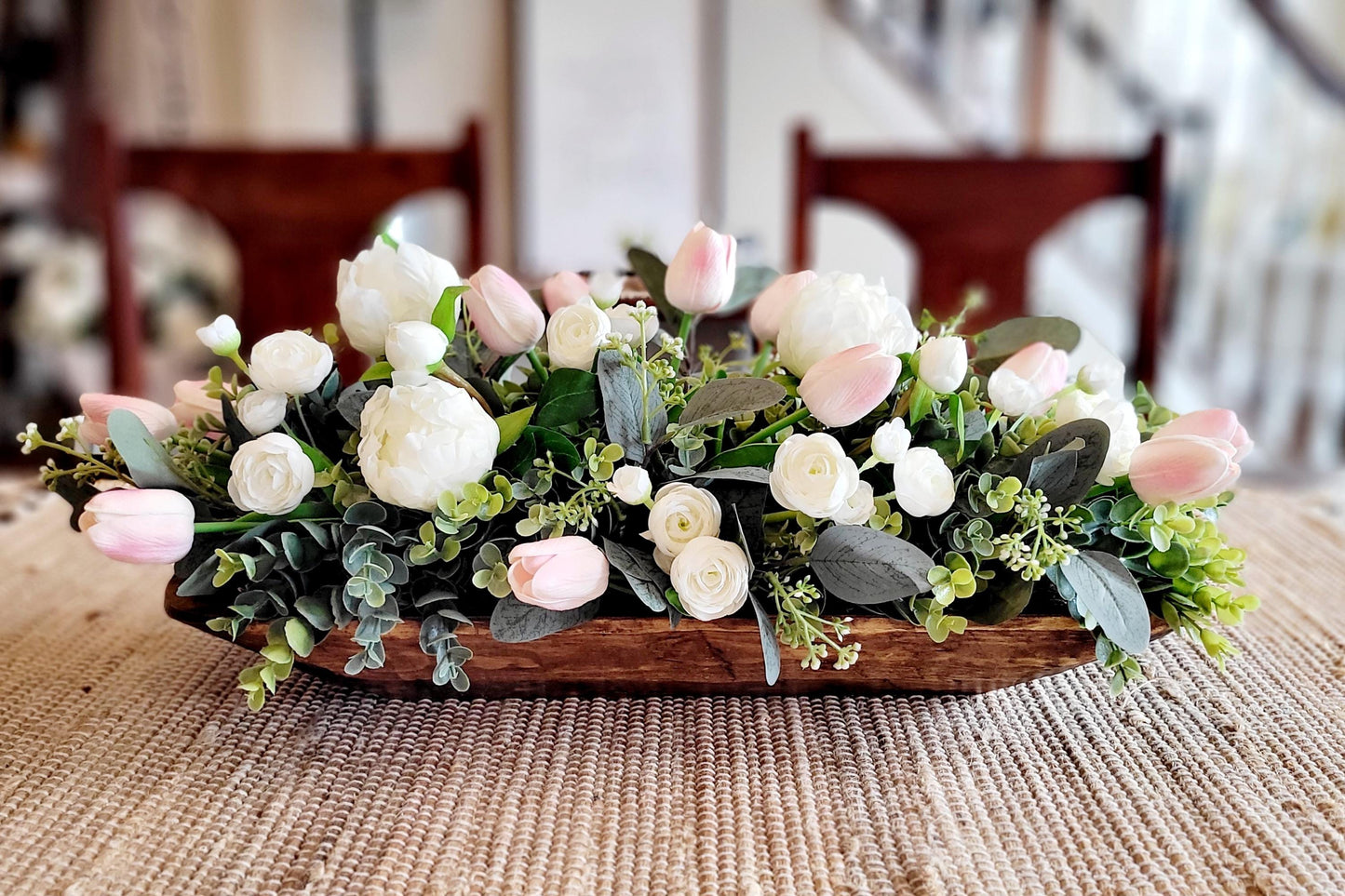 Tulip arrangement dining table tulip centerpiece real touch floral arrangement dough bowl arrangement rose spring table decoration spring
