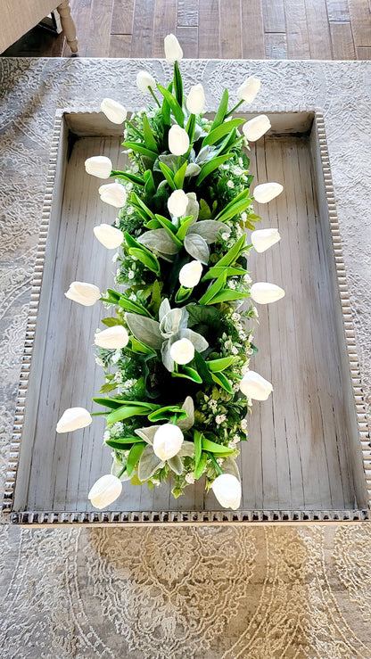 Tulip Flower Arrangement Farmhouse Long Box Tulip Arrangement Spring Flower Centerpiece Real Touch Tulips Mantel Flower Box Easter Flowers