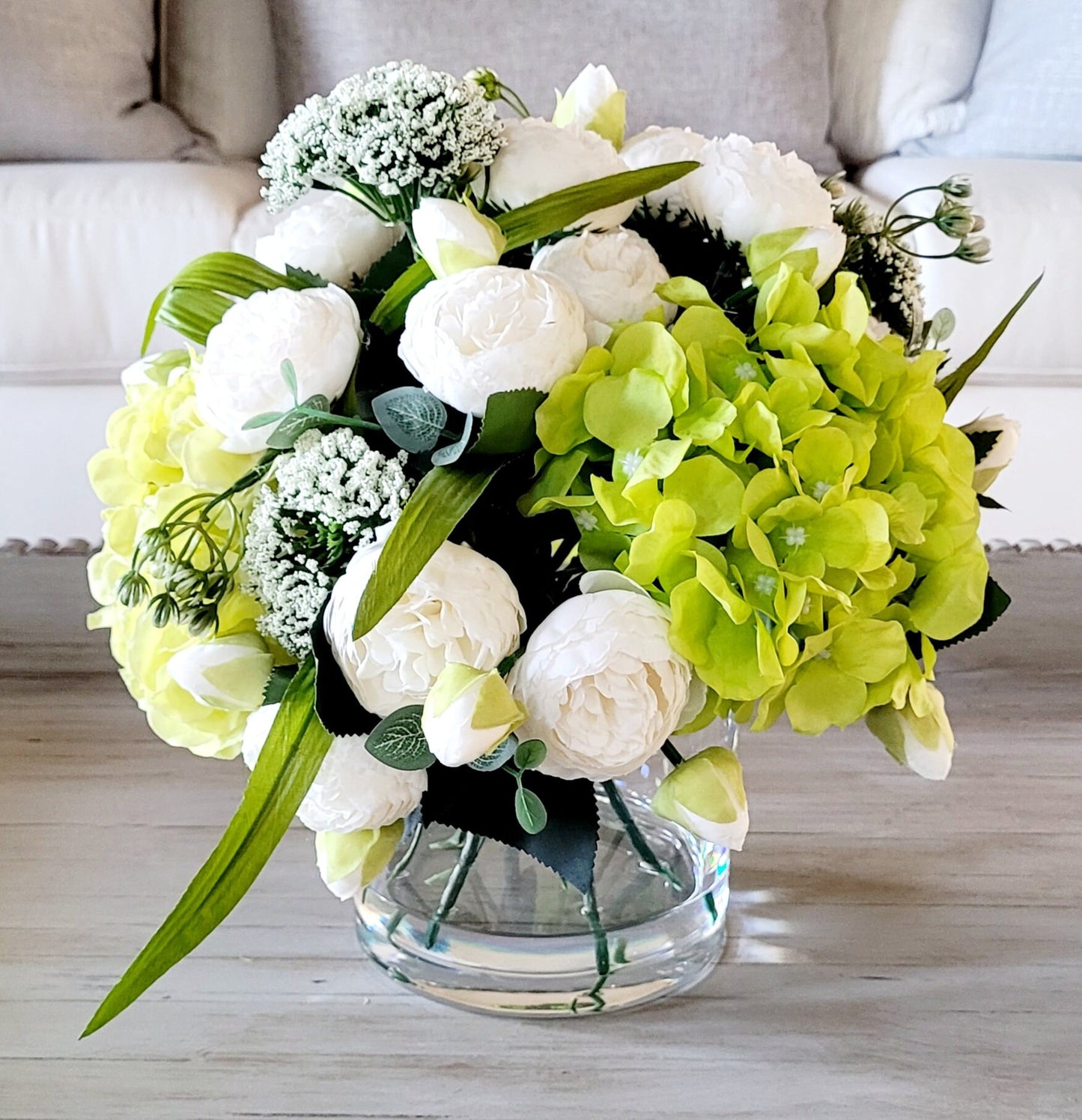 Peony Flower Spring Arrangement Dining Large Flower Centerpiece Gift Mom Flower Arrangement Vase Flower Centerpiece Decor Hydrangea Flower