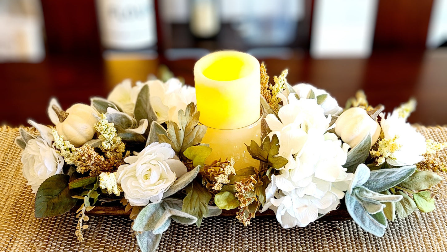 Fall Floral Arrangement Dining Table Fall Centerpiece Fall Flowers Dough Bowl Fall Centerpiece Fall Candle Centerpiece Pumpkin Dough Bowl