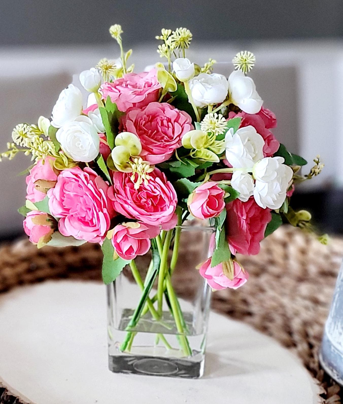 Hot Pink Rose Display Glass Bowl Arrangement Vibrant Floral Centerpiece French Country Style Romantic Gift Collection Perfect Present For Her Elegant Table Styling Beautiful Roses Anniversary Birthday Surprise Feminine Touch Home Accent