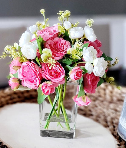 Hot Pink Rose Display Glass Bowl Arrangement Vibrant Floral Centerpiece French Country Style Romantic Gift Collection Perfect Present For Her Elegant Table Styling Beautiful Roses Anniversary Birthday Surprise Feminine Touch Home Accent