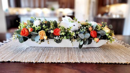 Spring Floral Arrangement Easter Table Centerpiece Wooden Box Display Artificial Flower Collection Faux Bunny Accent Seasonal Home Decoration Silk Peonies Eucalyptus Greenery Easter Celebration Decor Dining Table Styling Twenty Seven Inch
