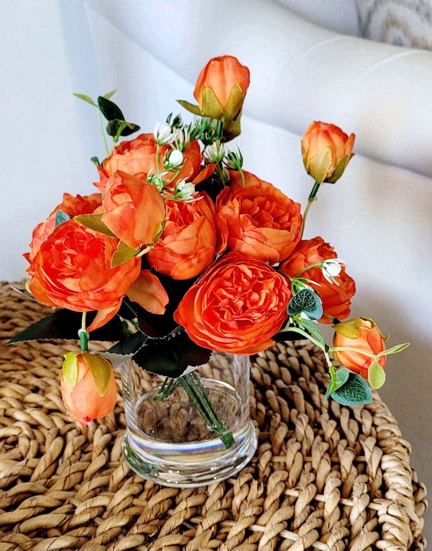 Low Maintenance Floral Display Artificial Peony Arrangement Silk Flower Collection Modern Glass Vase Permanent Lasting Beauty Bedroom Nightstand Perfect Living Room Centerpiece Elegant Contemporary Design Mothers Day Gift Birthday Present