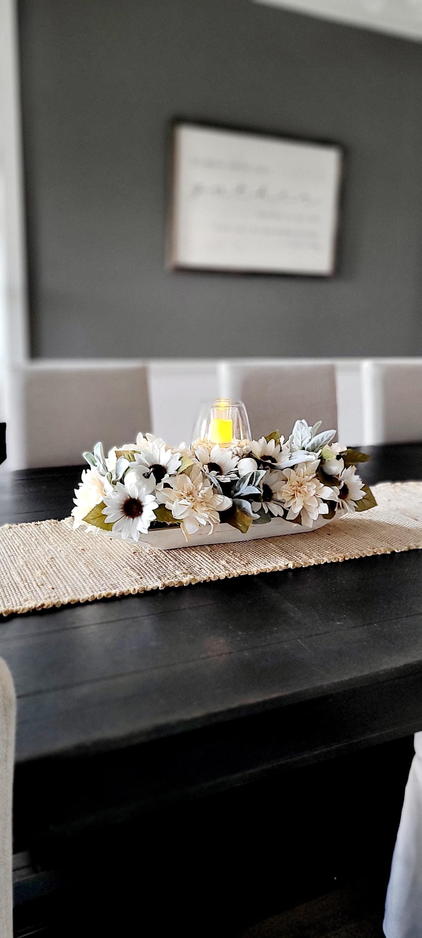 Fall dining table arrangement fall dough bowl arrangement kitchen decor fall farmhouse arrangement candle fall decor fall sunflower decor