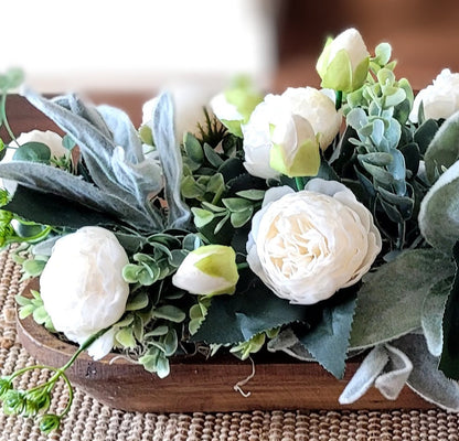 Dough Bowl Farmhouse Arrangement Dining Table Peony Arrangement Hand-Carved Dough Bowl Table Arrangement Dough Bowl Centerpiece Peony Flower