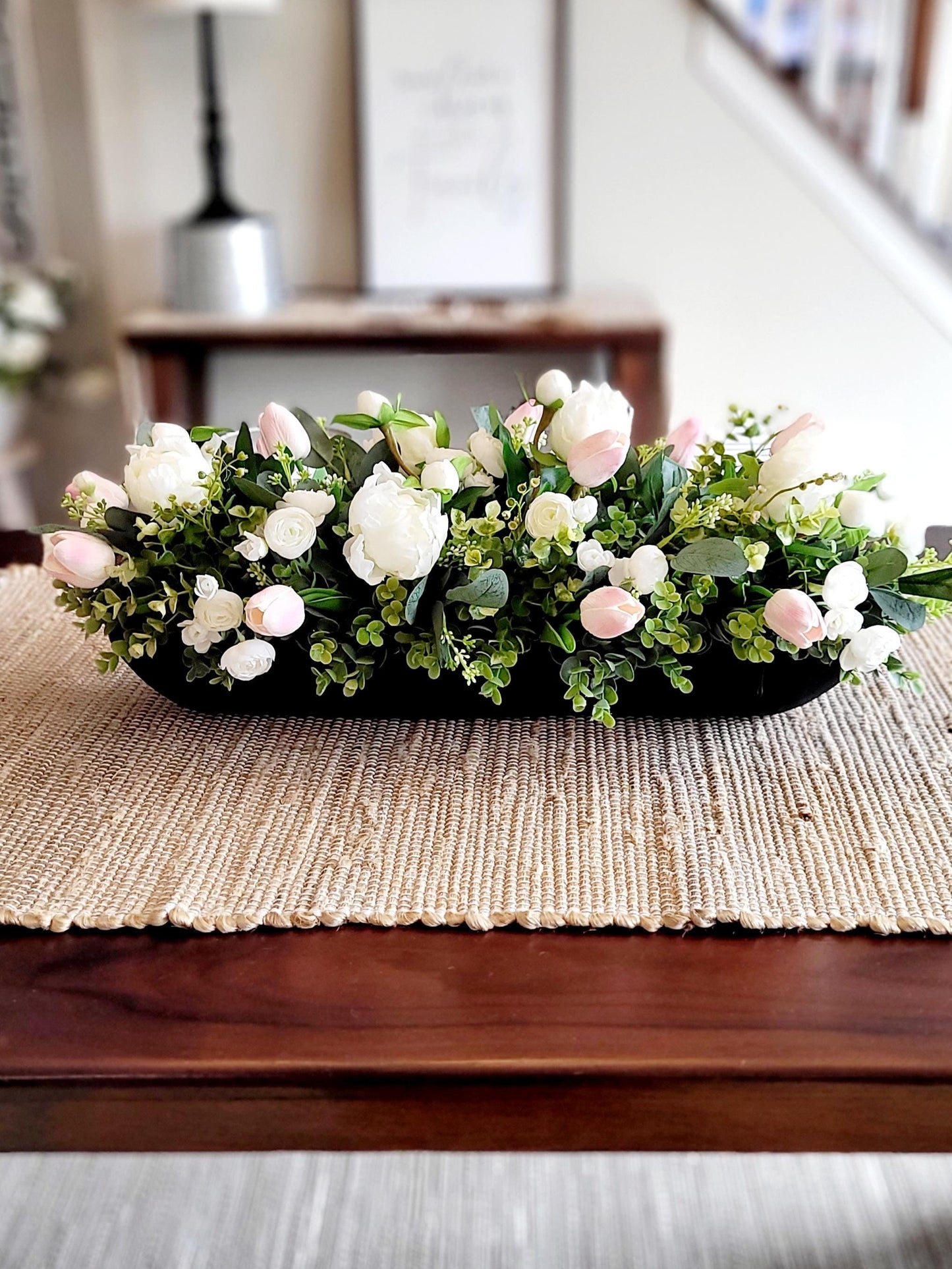 Tulip arrangement dining table tulip centerpiece real touch floral arrangement dough bowl arrangement rose spring table decoration spring