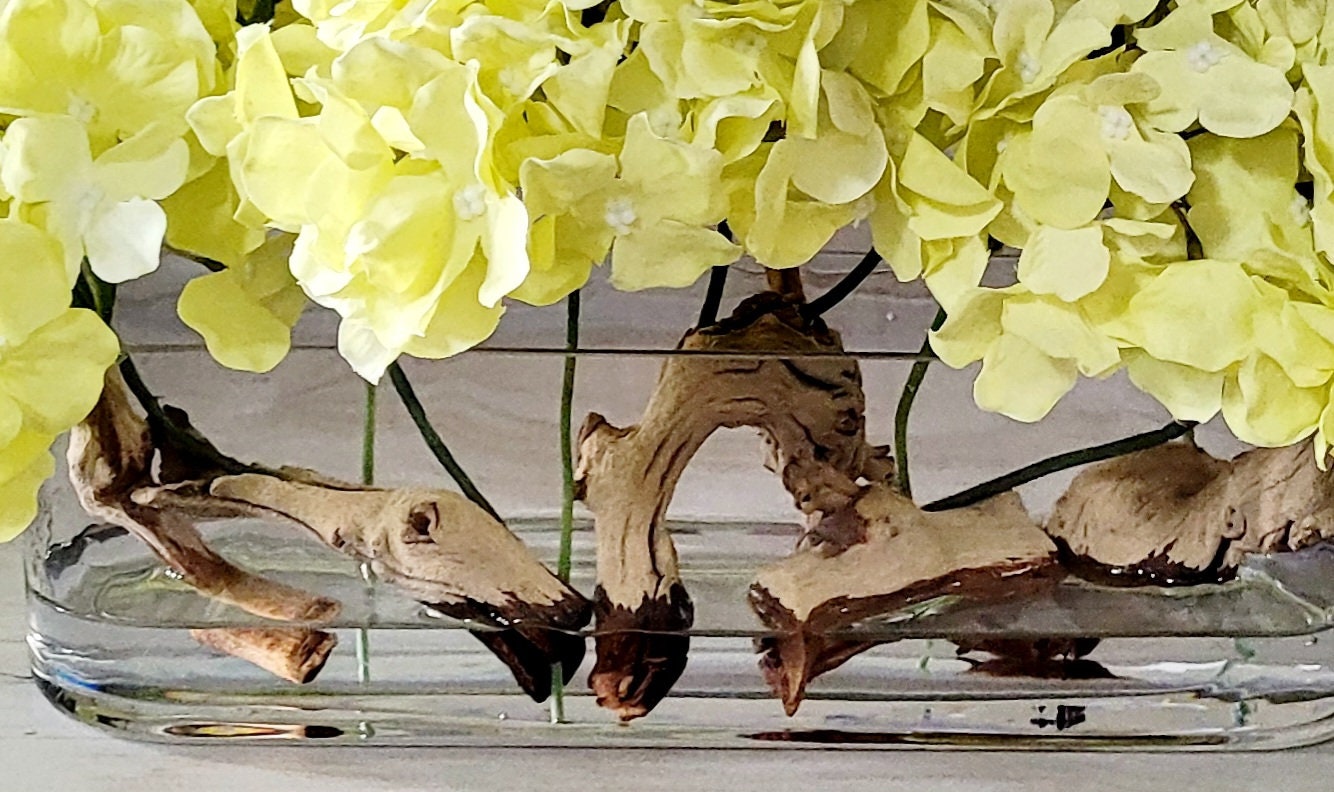 Dining Table Centerpiece – Artificial Hydrangea Arrangement in French Country Glass Vase