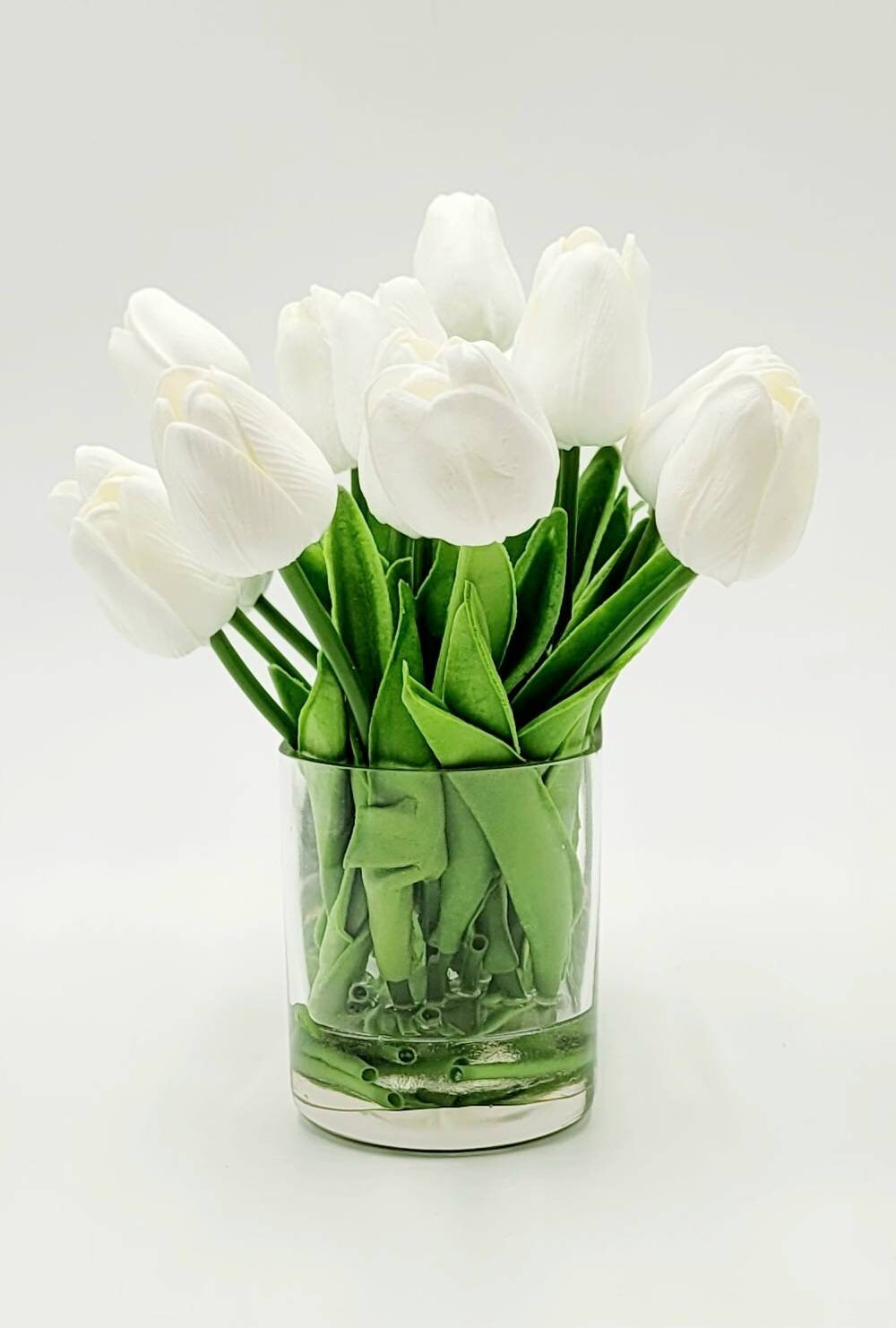 Real Touch Tulip In Glass Vase Modern Arrangement Artificial Flower Centerpiece Bridal Arrangement French Country Faux Flower Dining Table