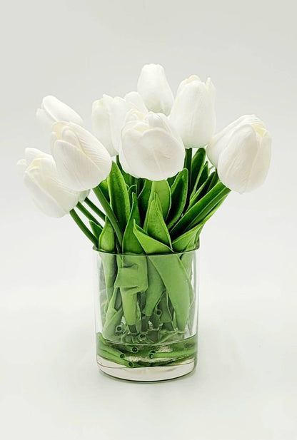 Real Touch Tulip In Glass Vase Modern Arrangement Artificial Flower Centerpiece Bridal Arrangement French Country Faux Flower Dining Table