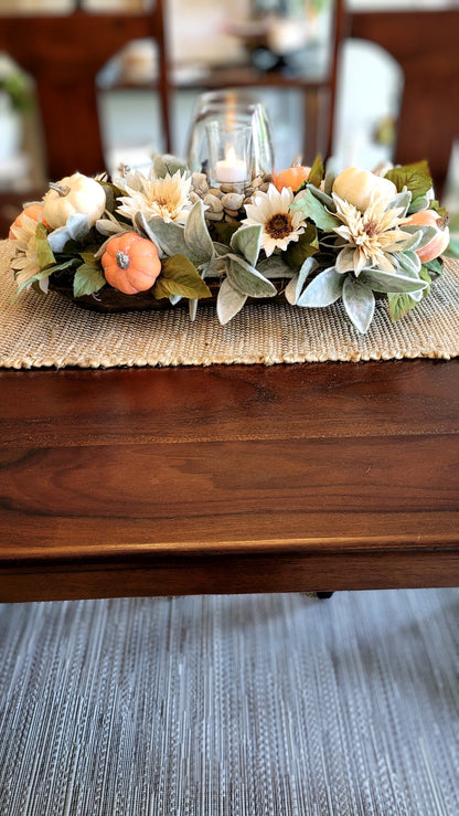 Dough Bowl fall Arrangement Fall Candle Centerpiece Fall Floral Arrangement Fall Dough Bowl Sunflower Dining Table Arrangement Fall Floral