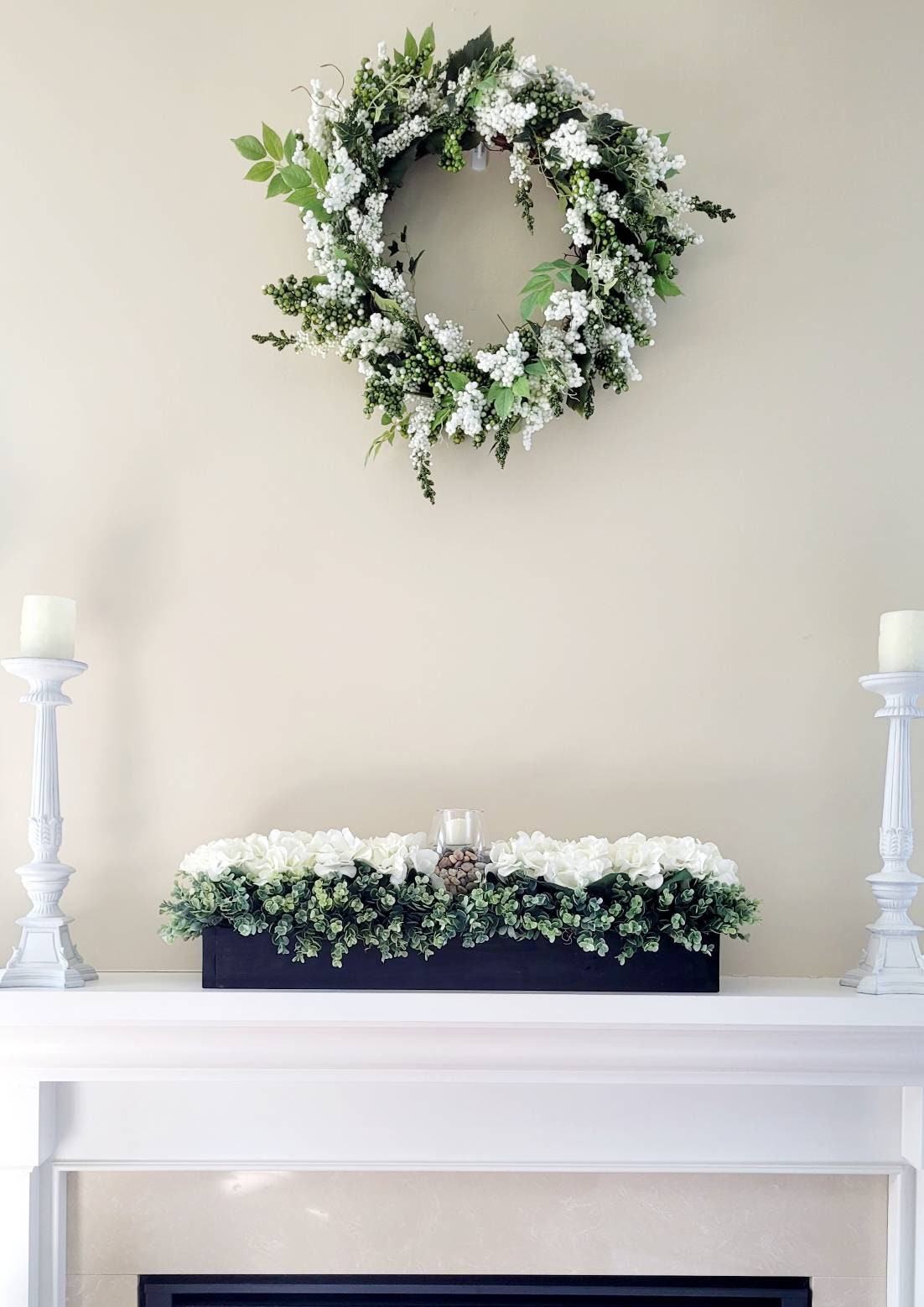 Hydrangea Wood Box Centerpiece For Dining Table Centerpiece For Dining Table Flower Arrangement Mantel Centerpiece Flowers Hydrangea Flower