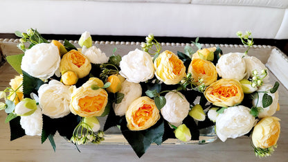 Modern glass vase floral arrangement dining table peony arrangement yellow flower arrangement long glass elegant arrangement gift for her