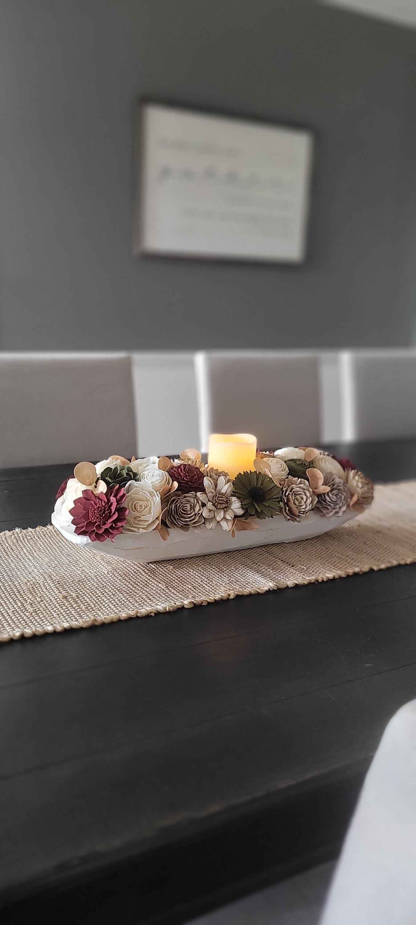Fall Flower arrangement fall centerpiece dough bowl fall decor farmhouse fall candle arrangement fall gift  fall sunflower arrangement table