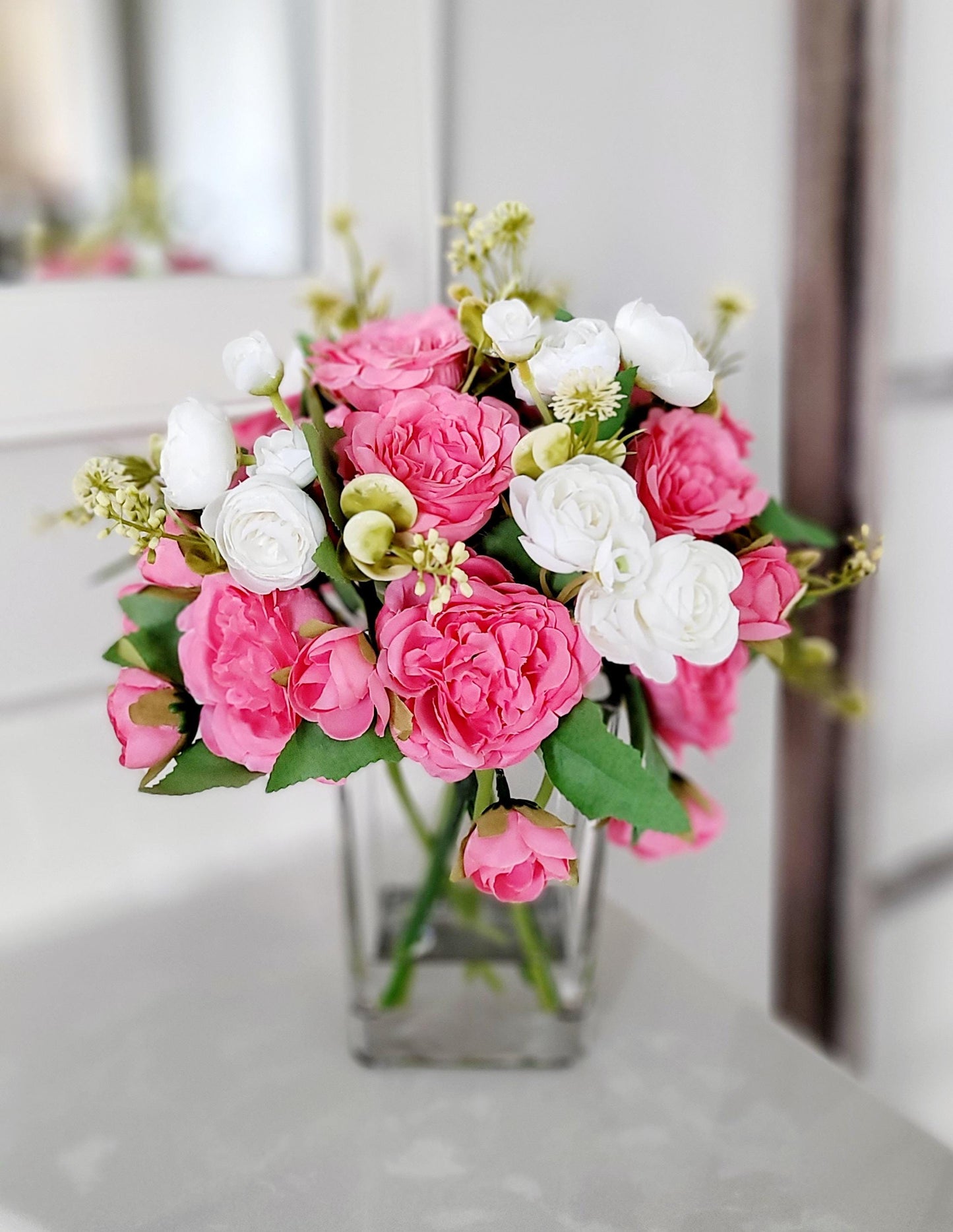 Pink Rose Centerpiece – Glass Bowl French Country Romantic Gift
