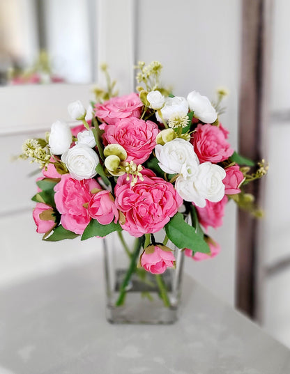 Pink Rose Centerpiece – Glass Bowl French Country Romantic Gift