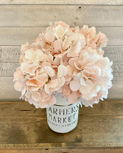 Farmers Market Tin w Blush Hydrangea Centerpiece